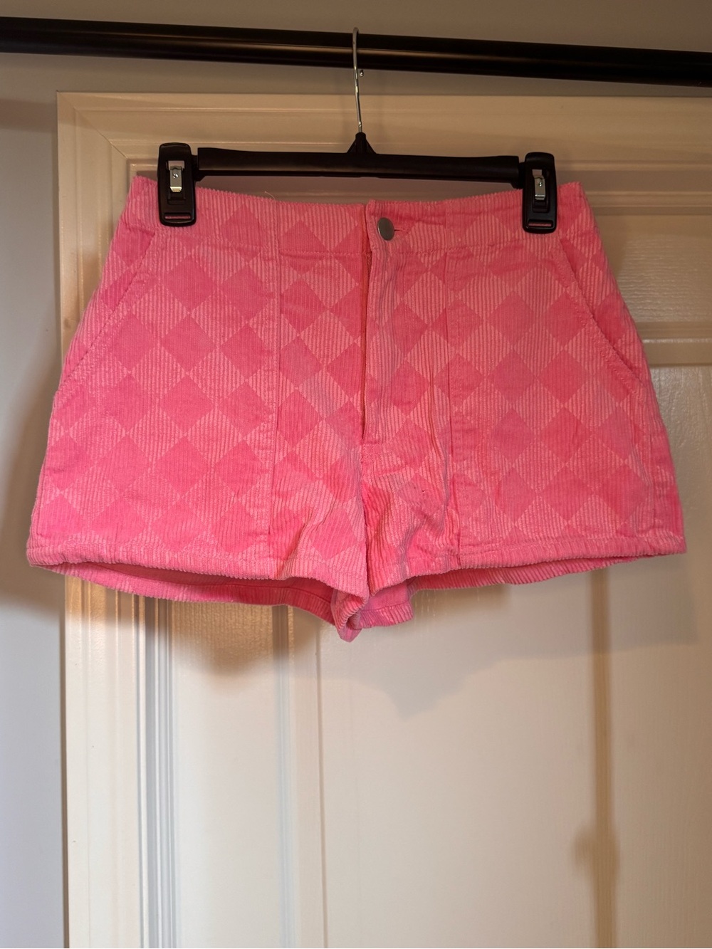 Forever 21 Pink Checkered Corduroy High-Rise Shorts